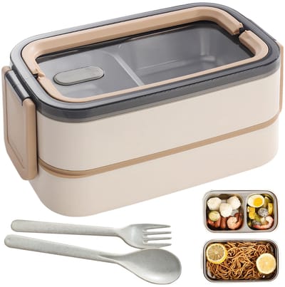 Dailygoods- Lunchbox Premium Roestvrij Staal - Bento Box - 2 Etages - BPA-vrij - Magnetronbestendig - Ideaal voor Volwassenen
