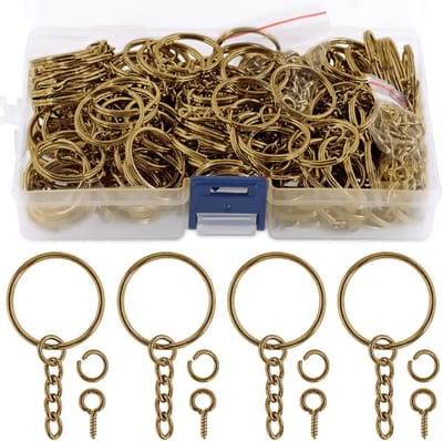 450 Stks 1 "25mm Brons Sleutelhanger Ringen Kit, Inclusief 150 Stks Sleutelhanger Ringen met Ketting en 150 Stks Jump Ring met 150 Stks Schroef Eye Pins Bulk voor Sieraden Bevindingen Maken (Brons)