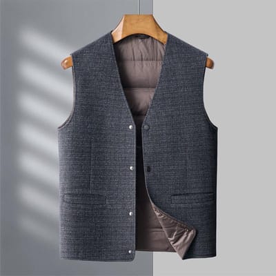 Nieuwe Wol Wollen Gilet Heren Donsgilet Mouwloos Gilet Papa Dons Paardenwol Jas XL gray