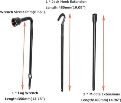 Compatibele gereedschapsset voor reservebanden met jack, handvat en wielmoersleutel voor Dodge Ram 1500