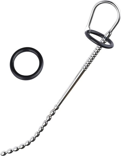 Black Label - Long Beaded - Urethral Stretcher met Siliconen Ringen