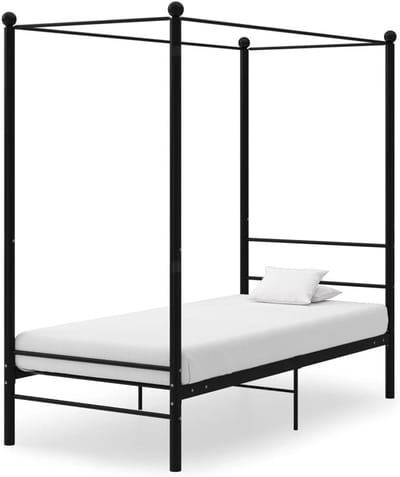 Hemelbed Metaal - Bedframe met gordijnstang - Slaapkamer Inrichten - Gepoedercoat Frame - 90 x 200 cm - Zwart