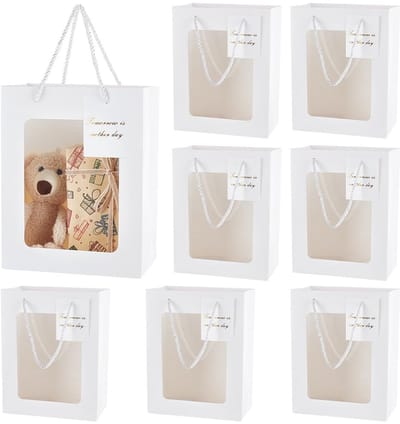 Dailygoods- Geschenkzakjes 30 stuks - Doorzichtige papieren zakjes met venster - Snoepzakken met trekkoord - Bruiloft/feestverpakking - Vakantie-inpakzakjes - Handvat voor eenvoudig dragen - Cadeauzakjes