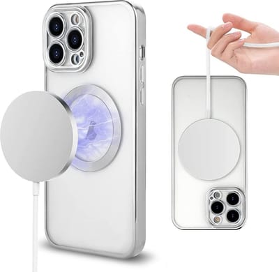 Hoesje Geschikt voor iPhone 13 Pro Magsafe hoes backcover – Lens beschermer – Transparant / Zilver