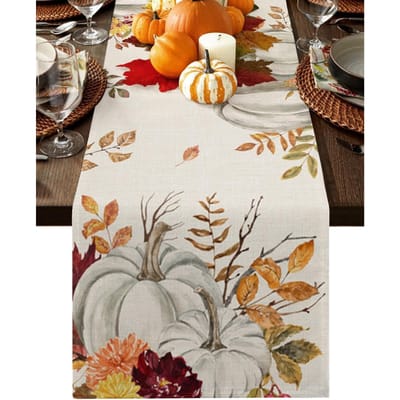 Herfst Oogst Pompoen Linnen Tafel Runner Feestdecoratie Wasbaar Keuken Eettafel Runner Herfst Thanksgiving Decoratie 150x33cm gray