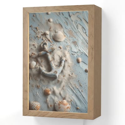 Wandlamp 20x30 cm - Oplaadbaar - Anker - Hout - Schelpen - Zand - Wandlampen binnen woonkamer - Slaapkamer lamp met kabel - Decoratieve nachtlamp - Vloerlamp snoer