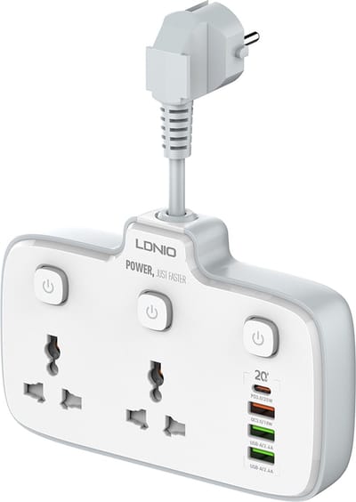 LDNIO SC2413 2 voudig internationale stopcontact 2500W splitter met 3x USB-A, 1x USB-C