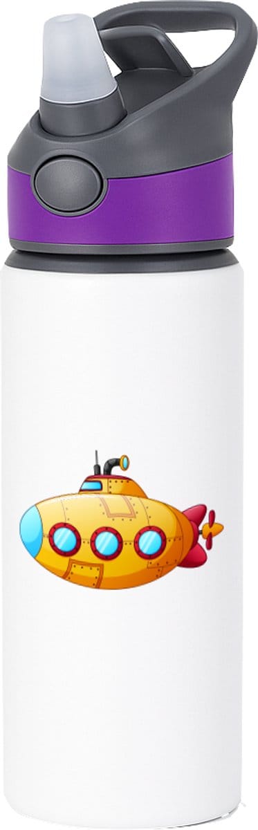 Hacebo® - Onderzeeër waterfles met rietje paars - Boten - schippers - Boot - varen - diepzeeboot - water fles - 650ML