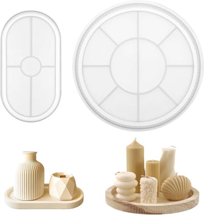 Set van 2 Silicone Mallen voor Gieten van Decoratieve Schalen en Platen, Ideaal voor Epoxyhars en Gips, Ovalen Vorm met Groeven