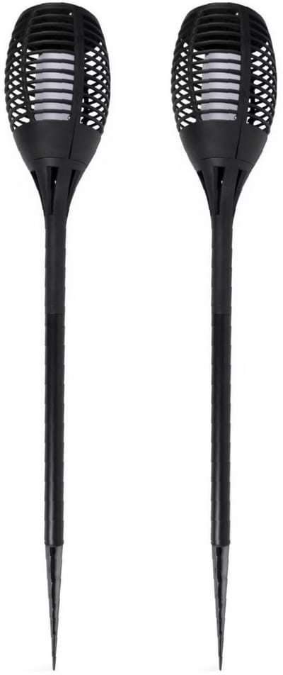2x Solar LED tuinfakkel zwart 50 cm - Tuinverlichting/tuindecoratie led fakkels
