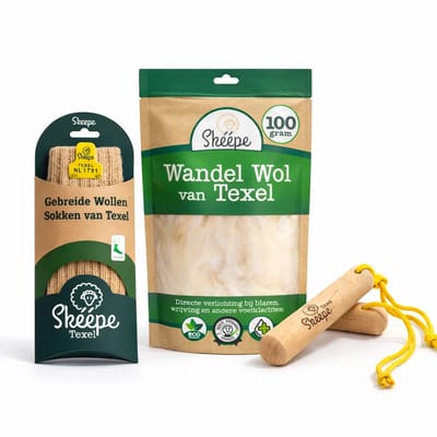 Skéépe Wandelpakket Dames – Wandelwol 100g – Beige wandelsokken (39-41) – Wandelhout