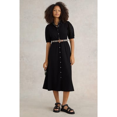 White Stuff Rua Broderie Shirt Dress Pure Black Size: 12 PETITE | Shirt Dresses Outlet | Dames | Zwart