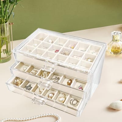 Earring Organizer Box met 3 Lades van Transparant Acryl voor Oorbellen en Sieradenopslag voor Vrouwen en Meisjes