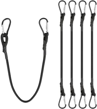 Elastische bungeekoorden met karabijnhaken, 4 stuks van 30 cm, weerbestendige stretchbanden voor bagage en kampeeruitrusting, zwaar belastbaar en veelzijdig