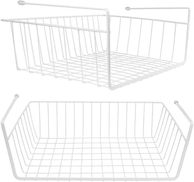 Famanu – Onder-plank draadmand set van 2 - metalen opbergmand - geschikt voor keuken - pantry of bureau - wit - duurzaam materiaal - stevig en multifunctioneel - ideaal voor opbergen van kleine voorwerpen