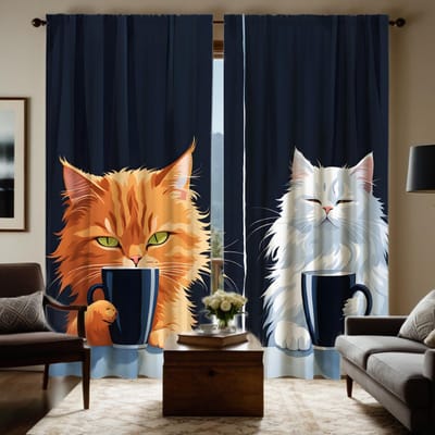 2 stuks HD decoratief gordijn drinkwater wit geel kat zwarte strik digitaal bedrukt gordijn huisdecoratie stijl decora W52H63inchW132H160cm brown