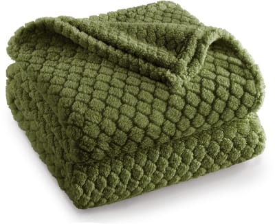 Mezcla Fleece deken voor bank, superzachte jacquard beddeken, lichtgewicht donzig warm voor alle seizoenen, 127 x 152 cm, olijfgroen