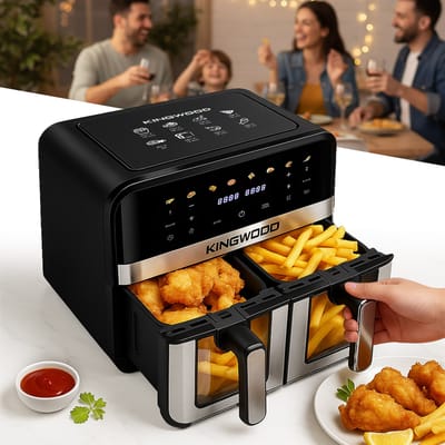 Air Cup Fryer Vetvrij XL 9L met twee manden en een venster, 8 ingebouwde kookprogramma's, veelzijdig intelligent kook-, bak-, frituur- en verwarmingsapparaat.