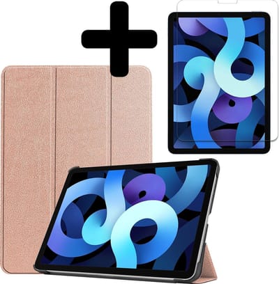 Hoesje - Geschikt voor Apple iPad Air 4 (2020) - 10.9 inch - 4e Generatie - Met Screenprotector - Hardcover Book Case - Trifold Bookcase Hoes - Hard Cover - Tablethoes - Rosé goud