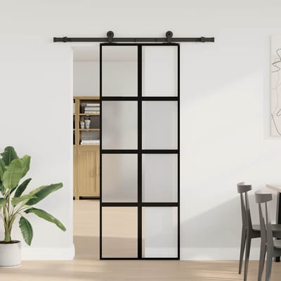 vidaXL - Schuifdeur - met - beslag - 76x205 - cm - gehard - glas - en - aluminium