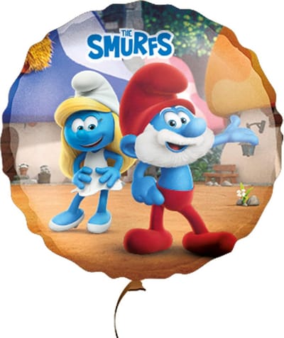 Folieballon Ø45cm met Papa Smurf en Smurfin - Helium/Lucht Vulbaar Feestdecoratie
