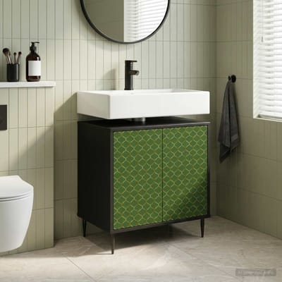 vidaXL - Badkamerkast - GELEEN - Zwart - eiken - 60 - x - 40 - x - 61 - cm - Bewerkt - hout