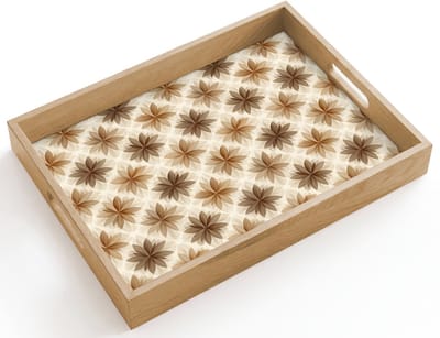 Dienblad hout 40x30 cm - Schootdienblad - Geografisch - Patroon - Bruin - Borrelplank rechthoek - Plateau dienbladen