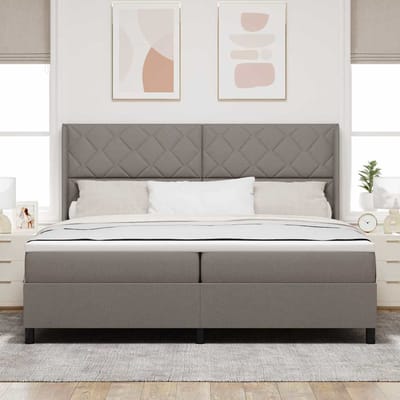 vidaXL - Boxspring - bed - met - kussen - met - hoofdeinde - Taupe - 200 - x - 200 - cm - Stof