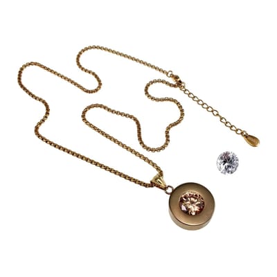 Jasseron Ketting met Hanger, Schroefhanger met Twee Verwisselbare Zirkonia Stenen, Verguld RVS, Dames - Verstelbaar 45-50cm