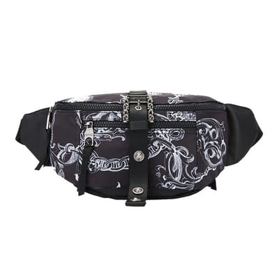 Versace Jeans Couture Barok Print Stof Heuptas Met Letterlogo En Zilveren Gesp Heren Heuptas Zwart 71YA4B82-ZS107-899 Basic Set (Bag+Dust Bag) gray