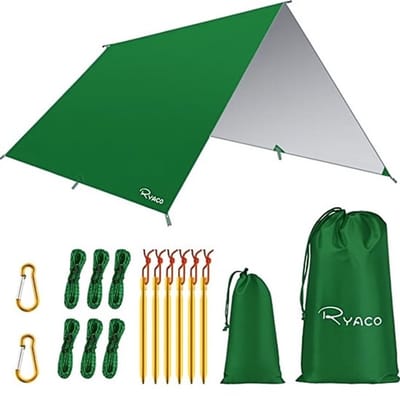 Ryaco Outdoor Tentzeil - Campingzeil - Zonnescherm met Opbergtas - Waterdicht - UV-Bestendig - Tarps voor kamperen - 3-4 Personen - 290 x 290 cm - Donker Groen