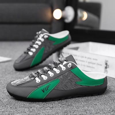 Doudou Herenschoenen Zomer Heren Platte Casual Schoenen Trendy Zachte Zool Rijschoenen Halve Ondersteuningsschoenen Heren Mode Schoenen 44 gray