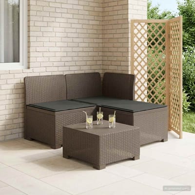 vidaXL - 3-Zits - Tu - bank - met - Kussens - Rattan - Look - 3-zits - PP - Lichtgrijs