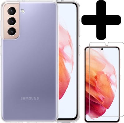 Hoesje - Met Screenprotector - Geschikt voor Samsung Galaxy S21 - Sterk & Shockproof - Telefoon Hoes - Back Cover - Siliconen Case - Telefoonhoes - Transparant
