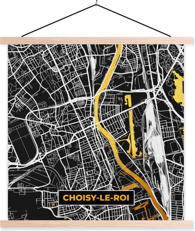 Posterhanger incl. Poster 40x40 cm - Schoolplaat - Plattegrond – Kaart – Stadskaart – Frankrijk – Choisy-le-Roi - Textielposter - Blanke latten - Stadskaart