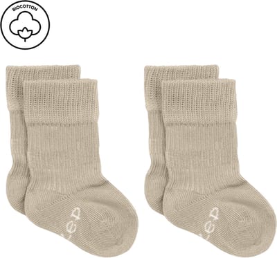 2 paar KipKep Blijf-Sokjes - prematuur, newborn - Cookie - 2 paar - baby sokjes die niet afzakken - biologisch katoen - beige - 0 maanden