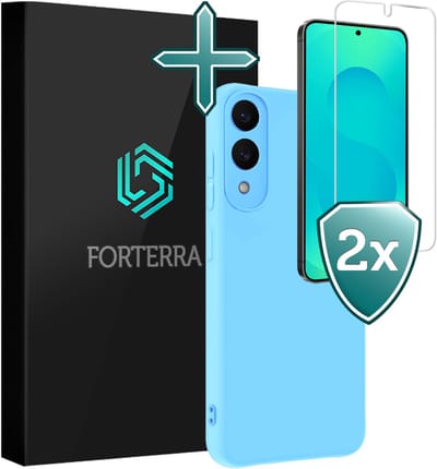 Hoesje Met 2x Screenprotector - Geschikt voor Samsung Galaxy S25 Edge - Sterk & Shockproof - Telefoon Hoes - Back Cover - Siliconen Case - Lichtblauw