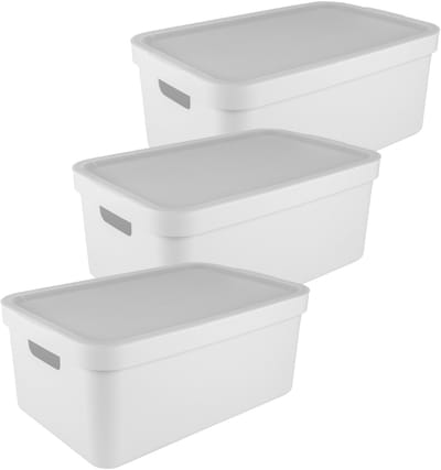 Sunware opbergbox Sigma - 3x - met deksel - kunststof - 45L - wit - opbergbakken - 39 x 59 x 24 cm