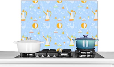Spatscherm keuken 80x55 cm - Kookplaat achterwand Patronen - High tea - Thee - Muurbeschermer - Spatwand fornuis - Hoogwaardig aluminium