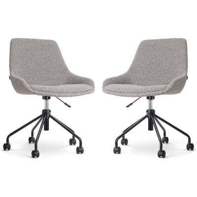 Nolon Nout-Isa Bureaustoelen Set van 2 Bouclé Taupe - Stof - Verstelbaar - Wielen - Zonder Armleuning - Zwart Onderstel