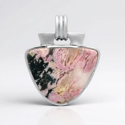 Cavill - Zilveren Hanger 925 Sterling Zilver - 11 Karaat Rhodoniet Trilliant Cabochon - Bali Barong Sieraad - Elegant Roze Groen