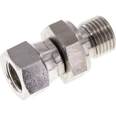 JIC  Verloopnippel UNF 7/16''-20 Binnendraad X G1/4'' Buitendraad Verstelbaar RVS 310bar