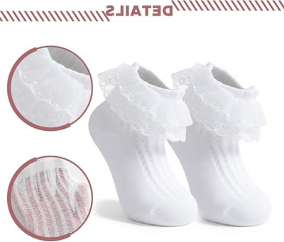 Meisjes Kousen met Rimpelrand - Zachte, Ademende Katoenen Sokken voor Feestjes en Dagelijks Gebruik - 2 Paar Witte Kousen met Organza Ruffles