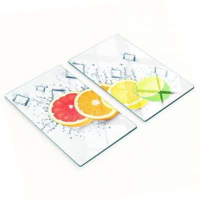Stijlvolle en duurzame glazen snijplanken met citrusvruchtenprint, 2x30x52 cm