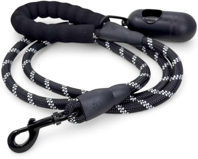 Dailygoods- Hondenriem 1,5 m - Robuuste Leiband - Reflecterende Strepen - Gevoerde Polsband - Siliconen Versterking - Poepzakhouder - Hondenlijn
