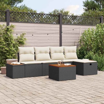 vidaXL - Tuinbank - Set - 6 - st - Zwart - poly - rattan