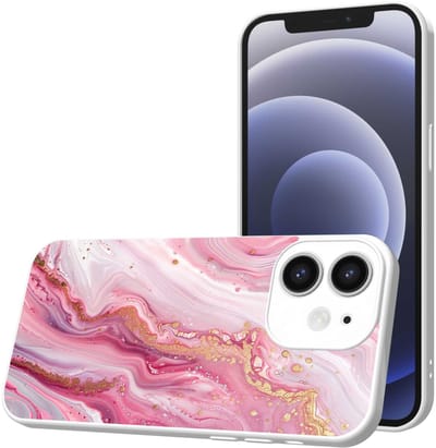 Smartphonica Telefoonhoesje Geschikt voor iPhone 12 met Roze Marmer opdruk - TPU Back Cover Case Rosé Marble Design - Wit geschikt voor iPhone 12