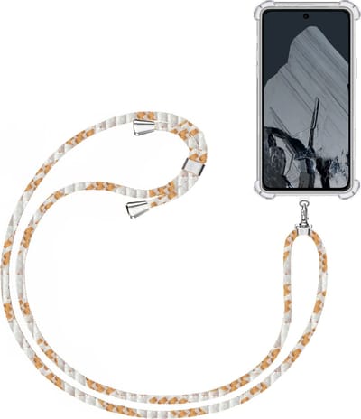 Telefoonkoord + Hoesje Geschikt voor Google Pixel 8 - Lengte Verstelbaar - Telefoonketting - Shock Proof Case - Wit Goud