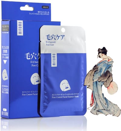 Mitomo Japan CHARCOAL Pore Care Face Masker - Japans Gezichtsmasker verrijkt met o.a. Apple fruit, Retinol, Bladderwrack, Glycerine, Volcanic Ash, Hyaluron - Gezichtsverzorging Vrouw - 1st