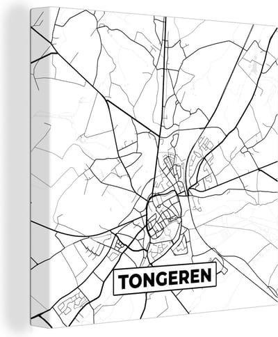 Canvas Schilderij België – Tongeren – Stadskaart – Kaart – Zwart Wit – Plattegrond - 20x20 cm - Wanddecoratie